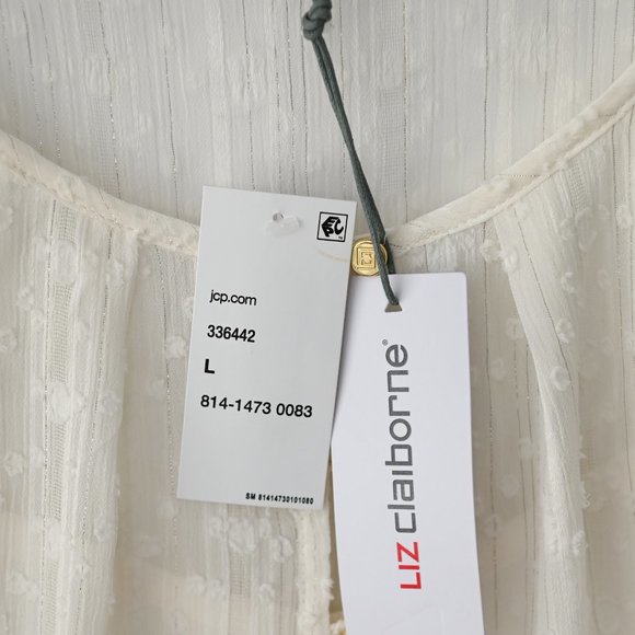 LIZ CLAIBORNE Ivory Pullover Long Sleeve Blouse with Camisole - Size L - NWT - Picture 6 of 13